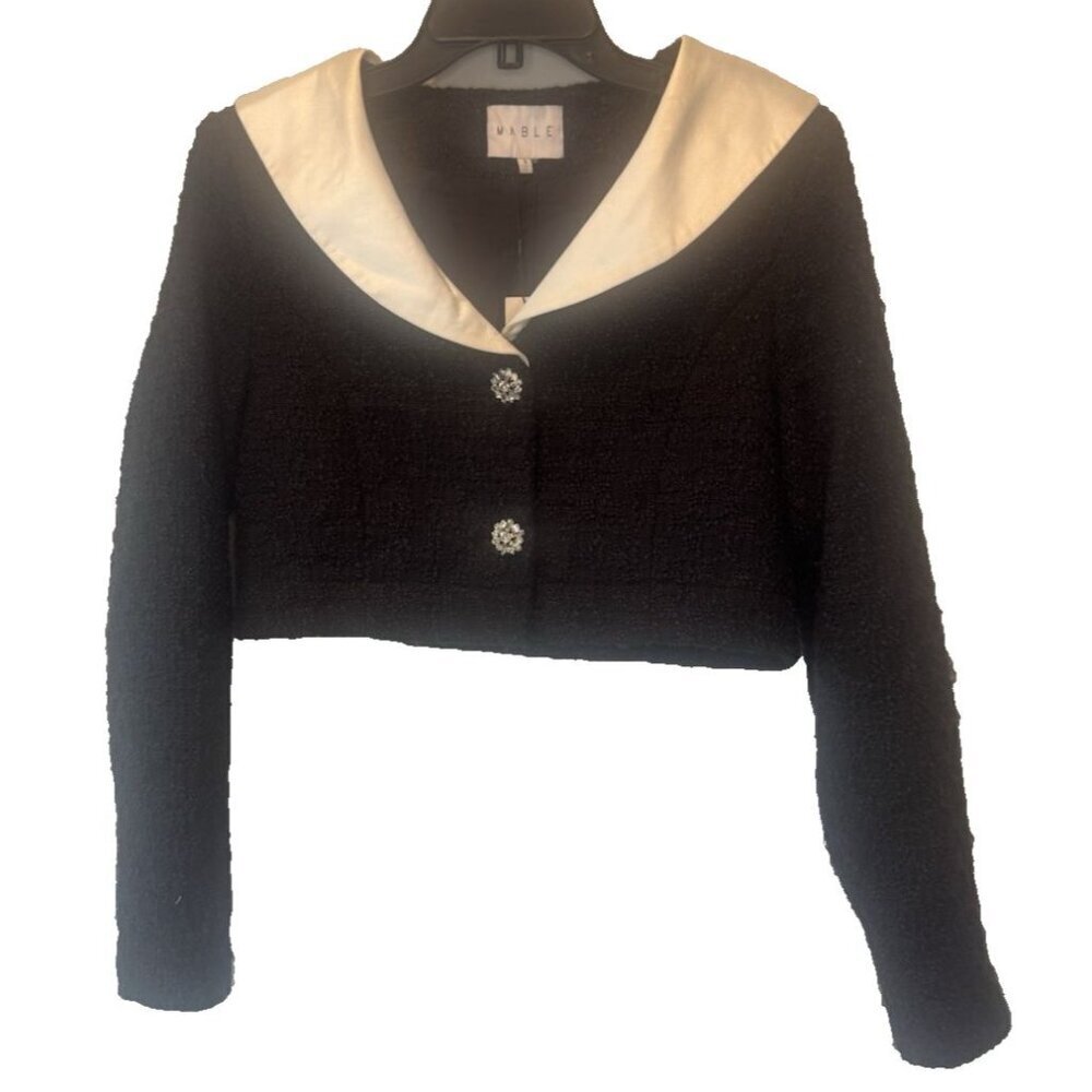 Mable Womens Black Tweed Cropped Jacket Small New Quiet Luxury Parisian Designer